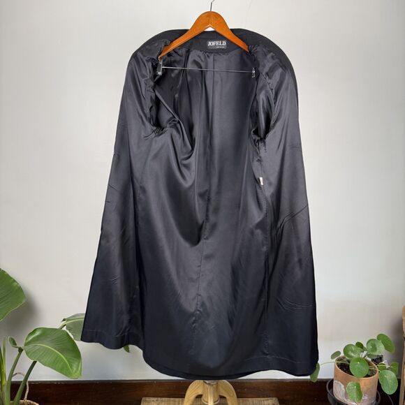 Vintage Jofeld 80s Double Breasted Black Wool & Leather Trench Coat USA ILGWU - Picture 7 of 14